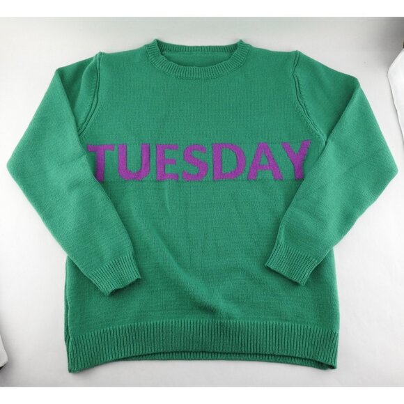 Green Sweater Purple Tuesday Size S Super Soft LS Knit Crew Kneck Classic XS - Picture 5 of 5